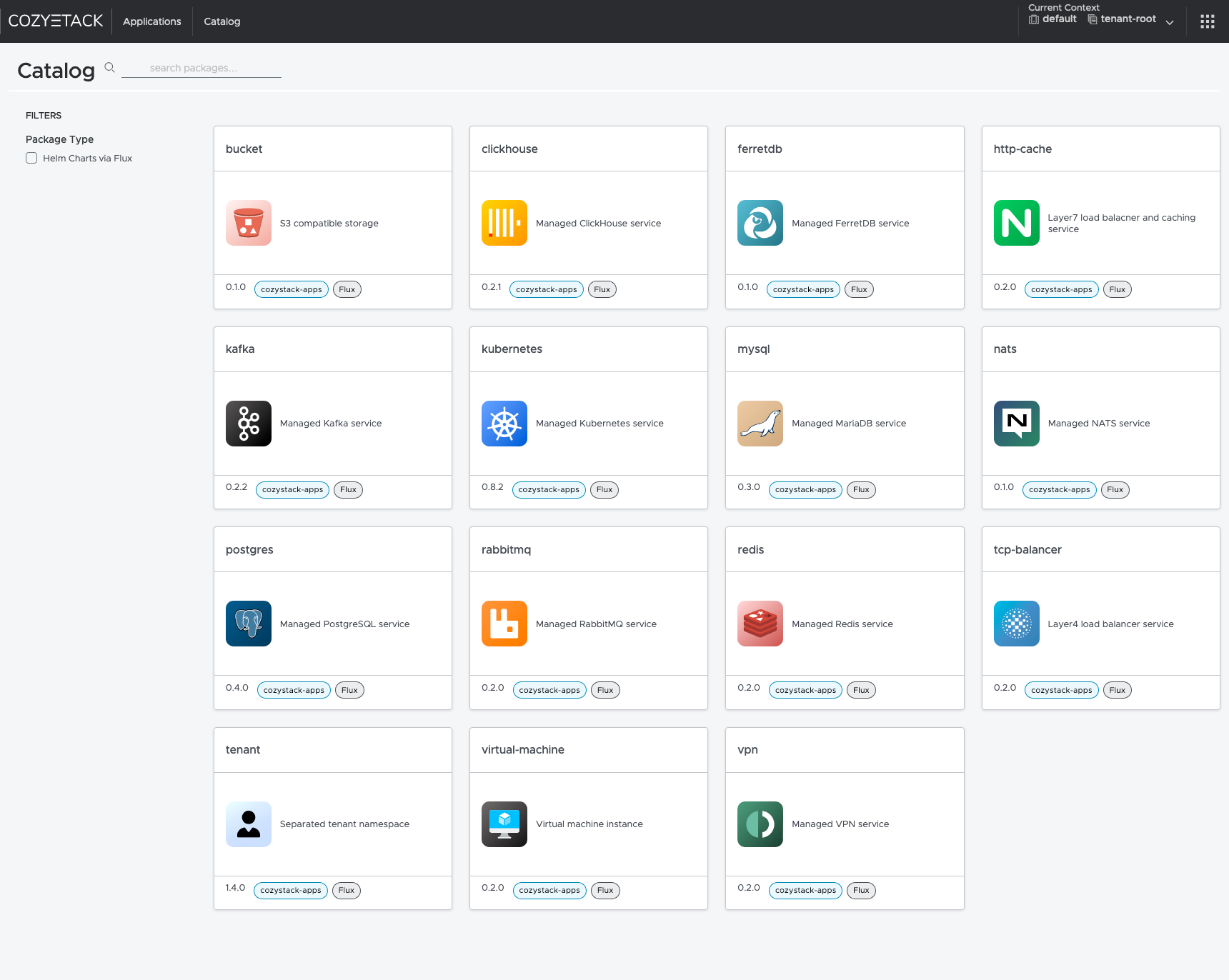 Interface of the Cozystack platform